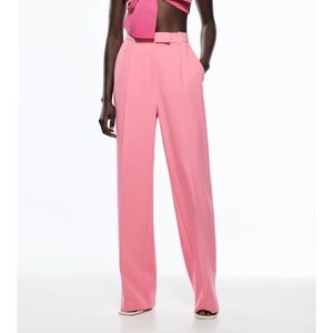 High-Waist Wide-Leg Pink Dress Pants